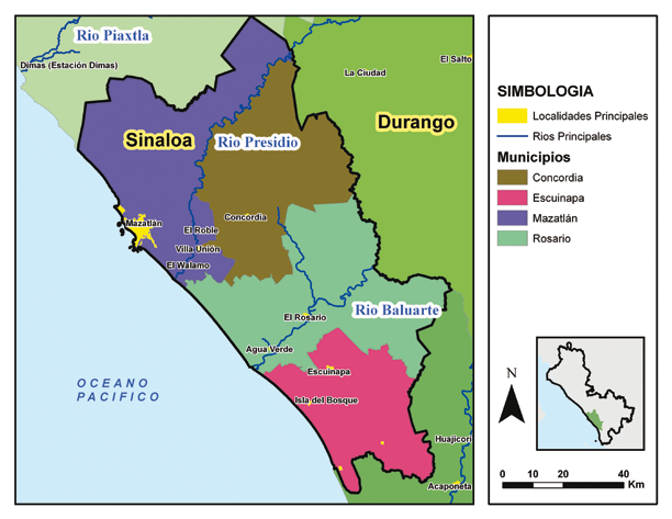 PSP, Sinaloa Sur, Sinaloa (2504) Datos básicos Área (km 2 ) = 8,893 Población 2010 (hab) = 570,438 Densidad poblacional (hab/km 2 ) = 30.