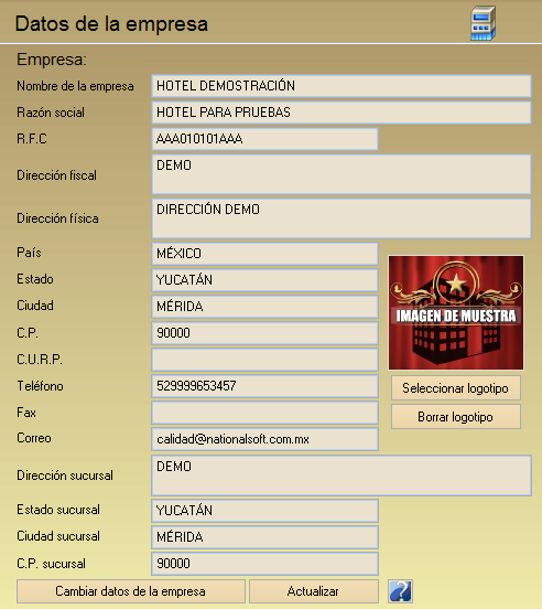 3.1.1. DATOS DE LA EMPRESA En esta sección puede consultar la información de su hotel.