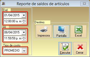 9.59. REPORTE DE SALDO DE ARTÍCULOS Seleccione en el submenú Almacén del menú Reportes la opción Saldo de artículos.