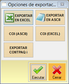 Puede exportar la póliza generada en cualquiera de los siguientes formatos: Excel. Hoja de cálculo de Microsoft Excel. COI (ASCII).