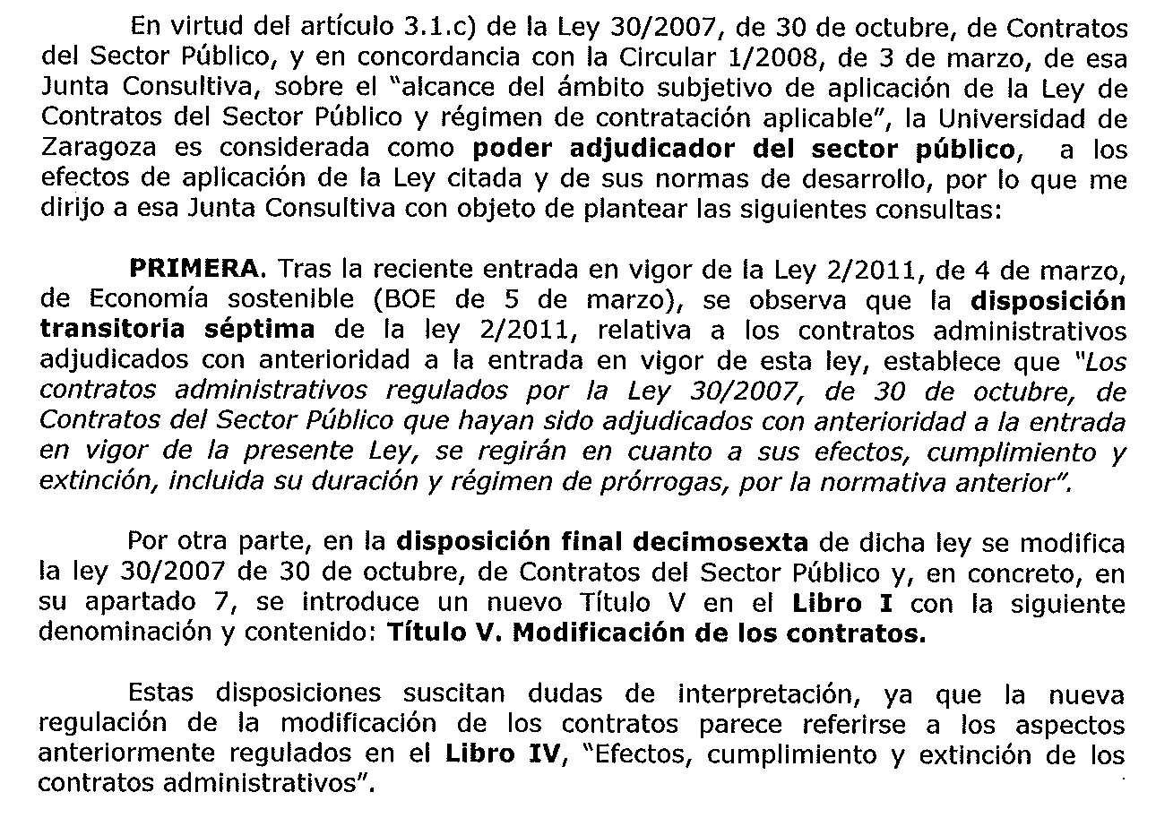 Informe 23/2011, de 12 de septiembre, de la Junta Consultiva de Contratación Administrativa de la Comunidad Autónoma de Aragón.