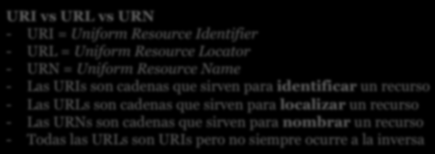 identificar un recurso - Las URLs son cadenas que sirven para localizar un recurso - Las URNs son