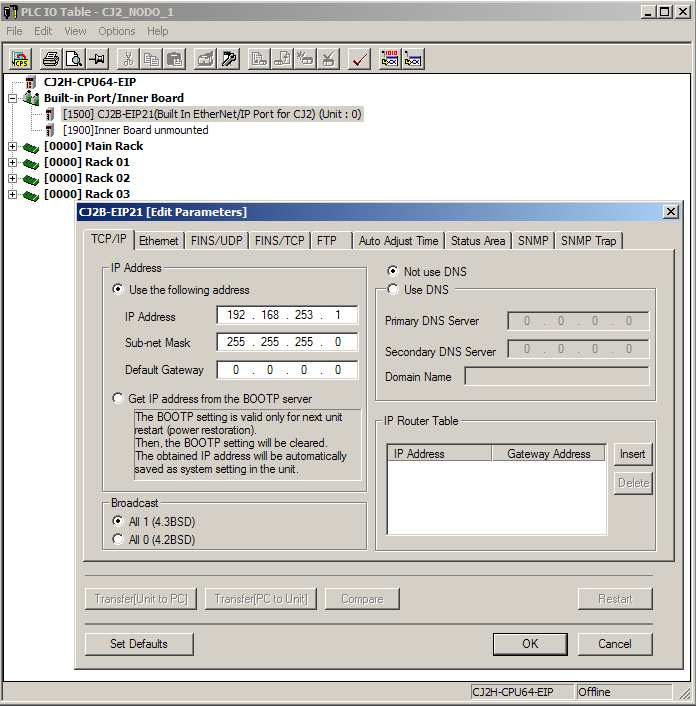 2.3. Configurar las tarjetas CJ2B-EIP21 de cada PLC 2.4. Crear Proyecto en Network Configurator.