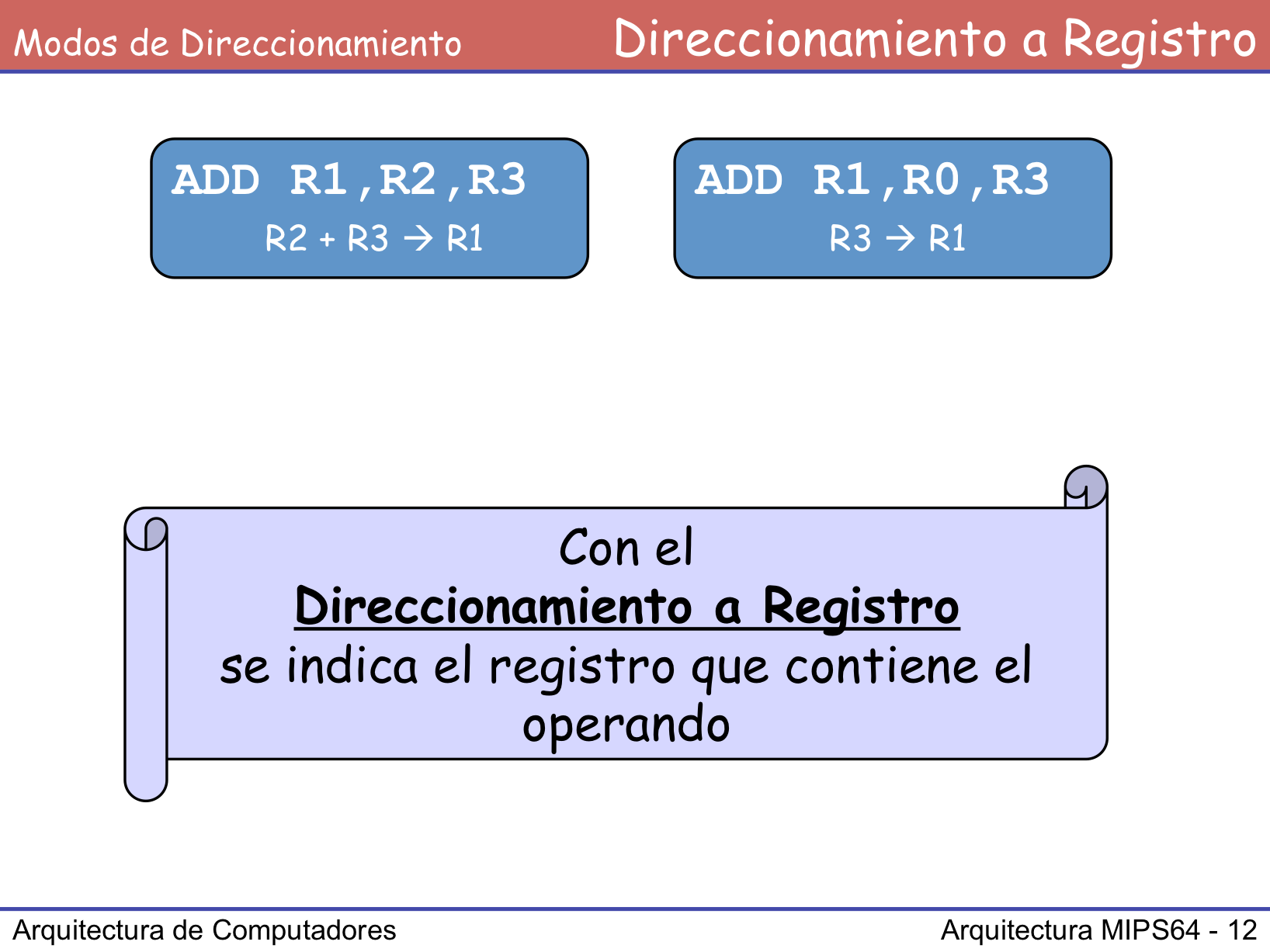 Con direccionamiento directo a registro, el valor del operando se encuentra en uno de los registros generales del MIPS64.