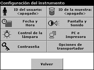 Operaciones estándar 5.2 Modo Configuración del instrumento 1. En el Menú principal, seleccione Configuración del instrumento.
