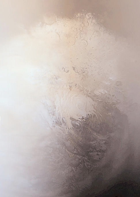 Foto de Sep 2001 mostrando la primavera en el casquete polar sur marciano.