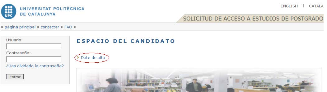 2. Preinscripción Darse de alta https://preinscripcio.upc.edu/home_candidat.php?