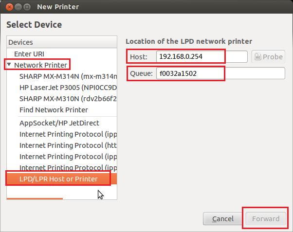En Devices, haga clic en Network Printer y seleccione LPD/LPR