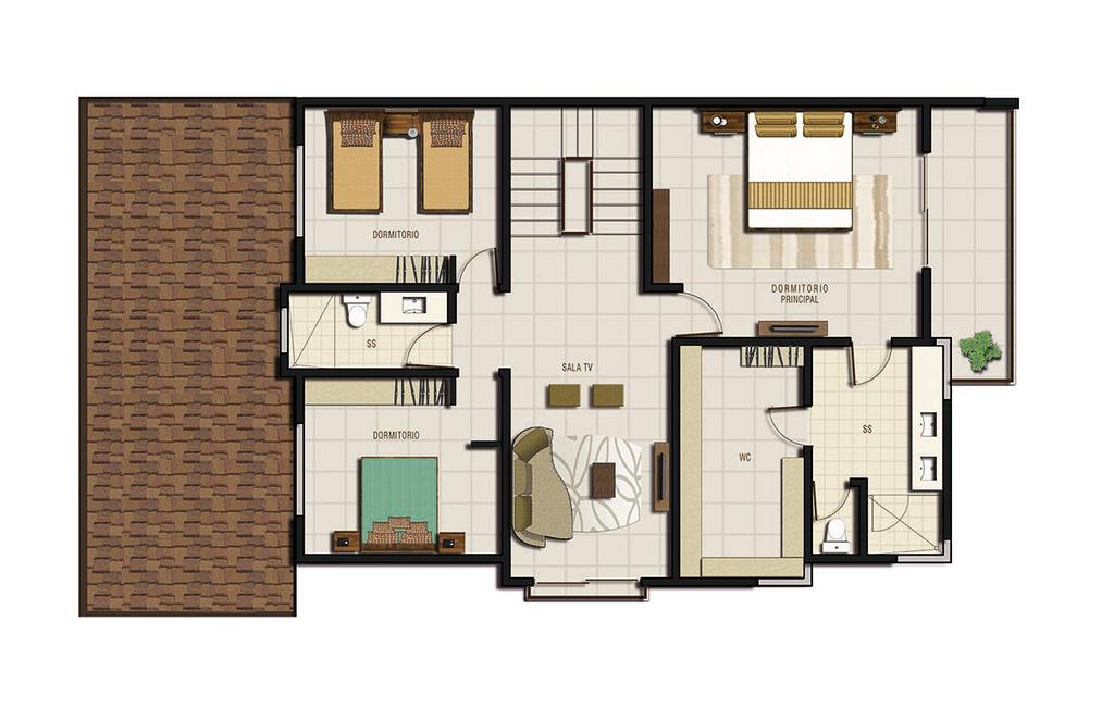 Estudio, habitación principal con baño, walk in closet, balcón,además de 2 habitaciones secundarios, baño completo MEZANINE Área: