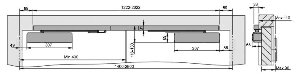 Guías deslizantes para CT5000 GD25EM1» Guía deslizante para CT5000, en puertas de hoja doble con selección de cierre integrada y retención electromecánica de puerta abierta.