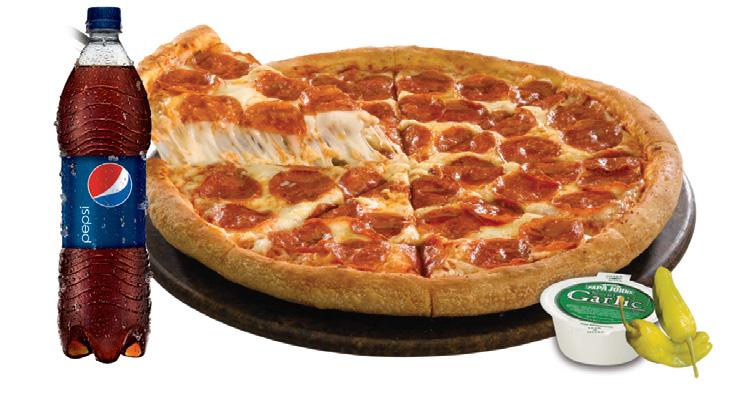 Pizza GRANDE + gaseosa RESTAURANTES A tan sólo S/. 26.90 Precio regular S/. 45.00 Pizza grande Americana o Pepperoni + gaseosa 1.5 lt. Sujeto a cambios sin previo aviso.