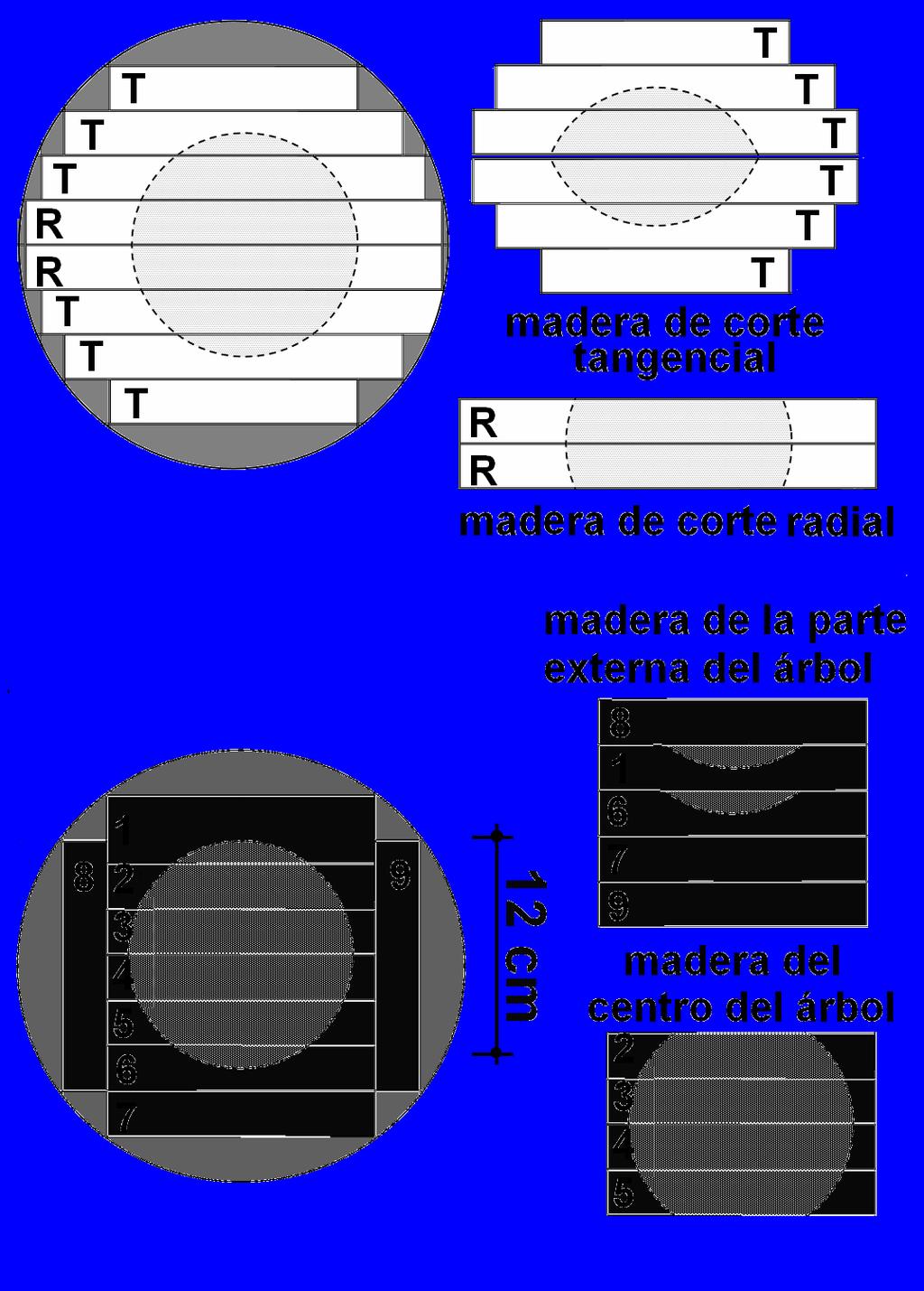 3. En la medida de lo posible, separar la madera de corte radial de la tangencial (Figura 8). 4.