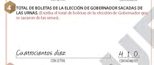 Manual del Funcionario de Casilla Especial En el número 4 copia el total de votos de la elección sacados de las urnas.