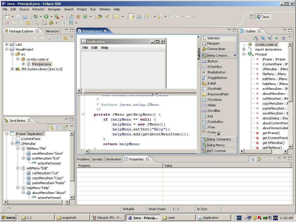 C E D F C: Vista Diseño. Se muestra como quedara el diseño de la interfaz visual D: Vista Fuente. Se muestra el código generado por el VisualEditor para de ser necesario modificarlo.