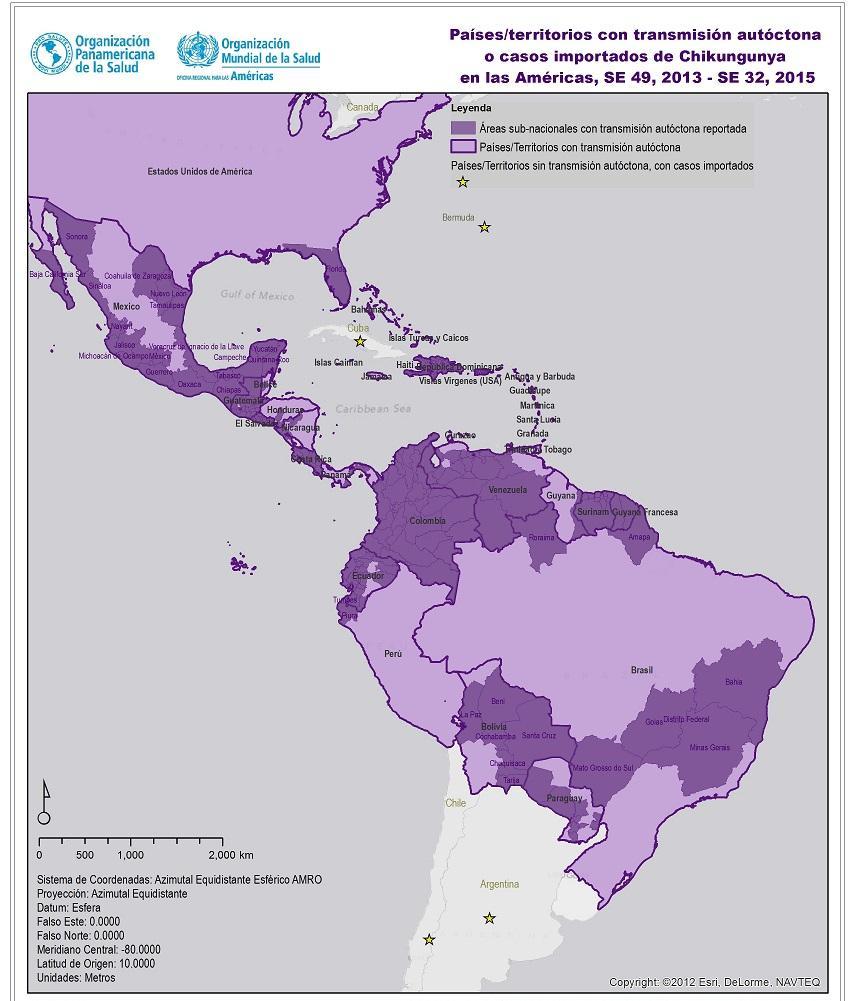 Situación Epidemiológica Internacional o Fuente: Informe semanal de la OPS/OMS de países con trasmisión de Chikungunya en las Américas. Fecha: 21 de agosto de 2015 Situación del Ébola.
