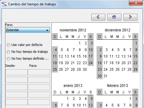 Personalizar un Calendario En la ventana Cambio del =empo de trabajo se puede
