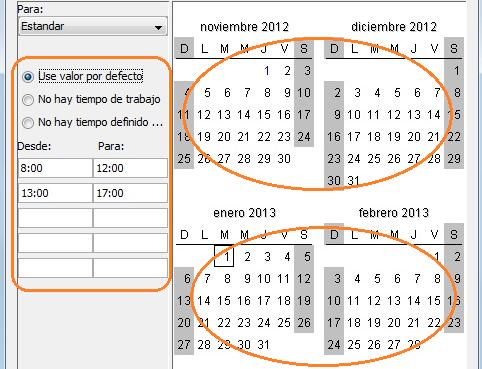 Personalizar un Calendario Para configurar los períodos laborales, se
