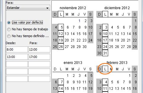 Personalizar un Calendario En el caso de que se desee modificar el horario de un día específico
