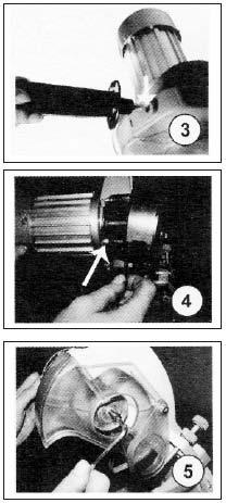 Atornille el soporte del brazo de control de apoyo en el tornillo de la carrocería del disco (Fig.3) Coloque la caja del disco esmeril, utilizando los tornillos y la llave según (Fig. 4).