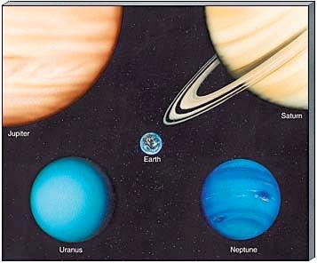 Júpiter Planetas jovianos comparados con el tamaño de la Tierra.