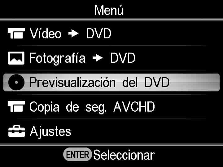 Vista previa de un DVD de vídeo y un DVD de fotografías Puede reproducir y comprobar un DVD de vídeo y un DVD de fotografías grabados con DVDirect en la pantalla de la parte superior de la unidad.