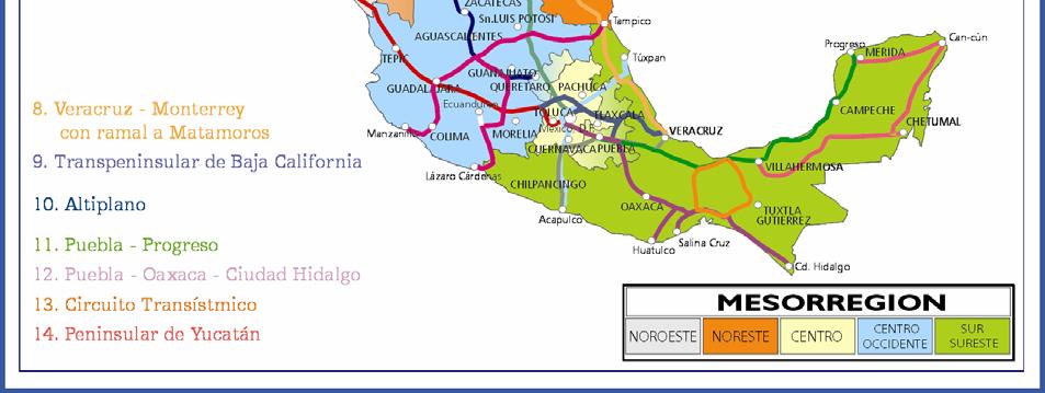 - Los 14 corredores de la Republica Mexicana Identificado como el Corredor Carretero No 9, integra a las ciudades de Mazatlán Durango Torreón - Gómez Palacios Saltillo Monterrey - Reynosa y