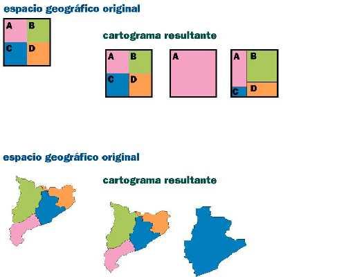 9.6. CARTOGRAMAS DE DOS VARIABLES Si realizamos un cartograma en el que las provincias españolas tienen un tamaño proporcional a su población, podemos representar sobre él (mediante distintos valores