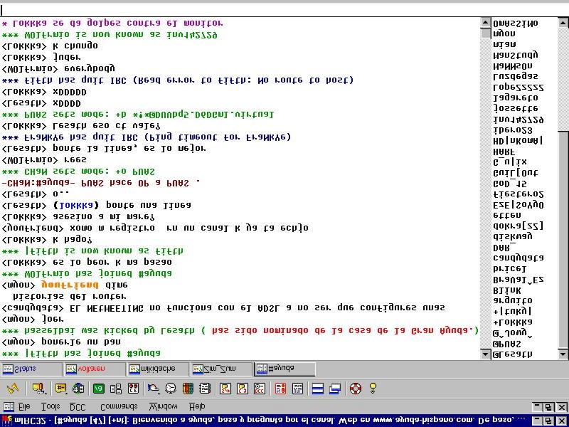 Figura 2.1.5.: Interfaz del programa mirc, cliente de IRC, presentando una conversación pública.