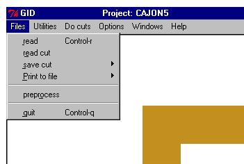 120 Interface GiD Sap90 Fig. 8.1 Comandos de Gid en el postproceso. 8.1.1 Archivos (file) Esta opción, tiene el mismo nombre y funciona de manera similar al preproceso.