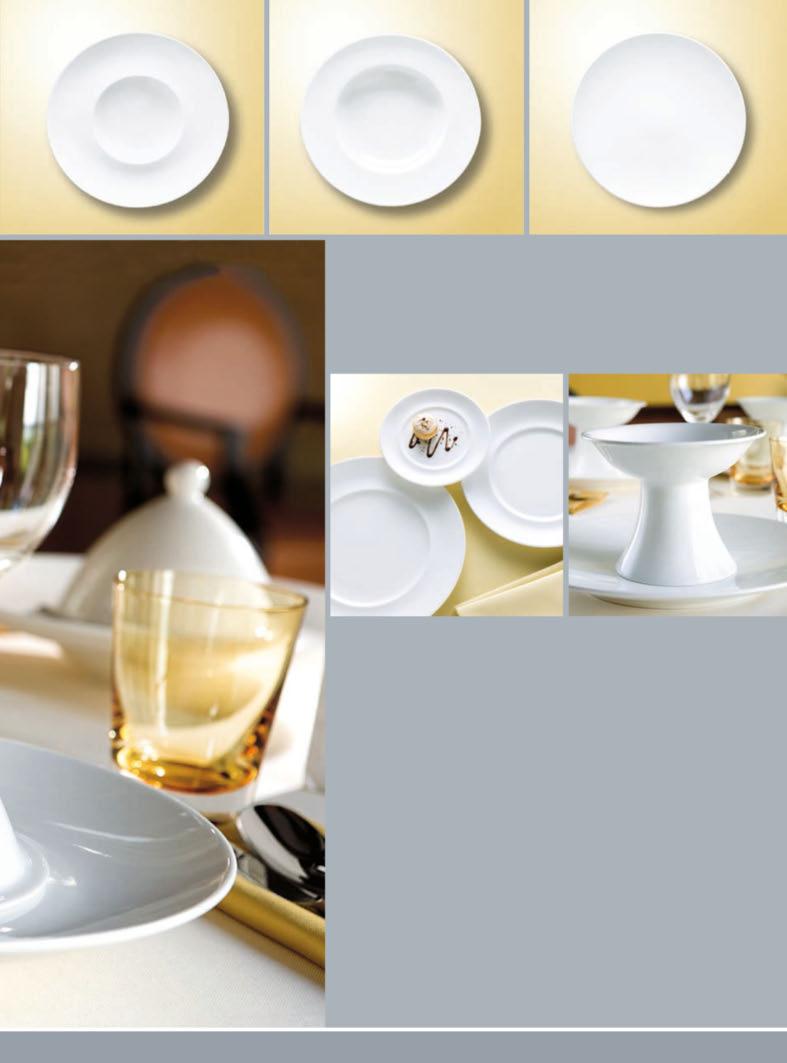 Marchesi Marchesi plates all have the same external diameter, but rims in different widths. This provides differently sized inside surfaces as a backdrop for creative and sophisticated presentation.