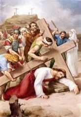 «Mirad ahora el momento favorable; mirad ahora el día de salvación" (2 Cor 6,2). 9ªESTACIÓN: JESÚS CAE POR TERCERA VEZ Cristo se desploma de nuevo a tierra bajo el peso de la cruz.