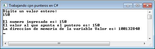 Text; 5 namespace G9_Ejemplo2 6 { 7 class Program 8 { 9 unsafe static void Raiz(Double* Ptr) //procedimiento que accede al valor recibido a través de un puntero 10 { 11 Console.