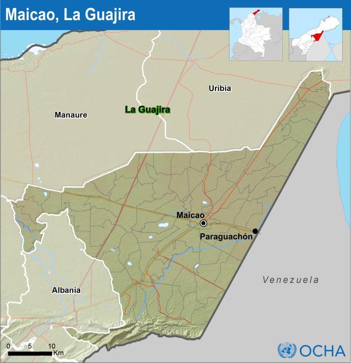 Colombia: Informe Final MIRA: Municipio de Maicao Comunidades de Jisemana, Tirijain, Pulayita, Shiten y Jepen - (La Guajira) Ubicación de la zona visitada Datos de la misión Mapa: Elaborado por OCHA.
