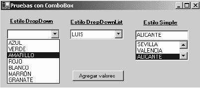 Controles. Controles más habituales. ComboBox. TextBox + ListBox DropDownStyle DropDownList MaxDropDownItems 