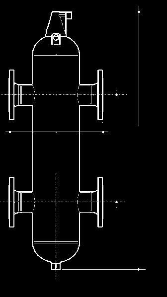 Cuatro conexiones: dos en un lateral para el circuito primario, y dos en el lateral contrario para el circuito secundario. Purgador automático en la parte superior.
