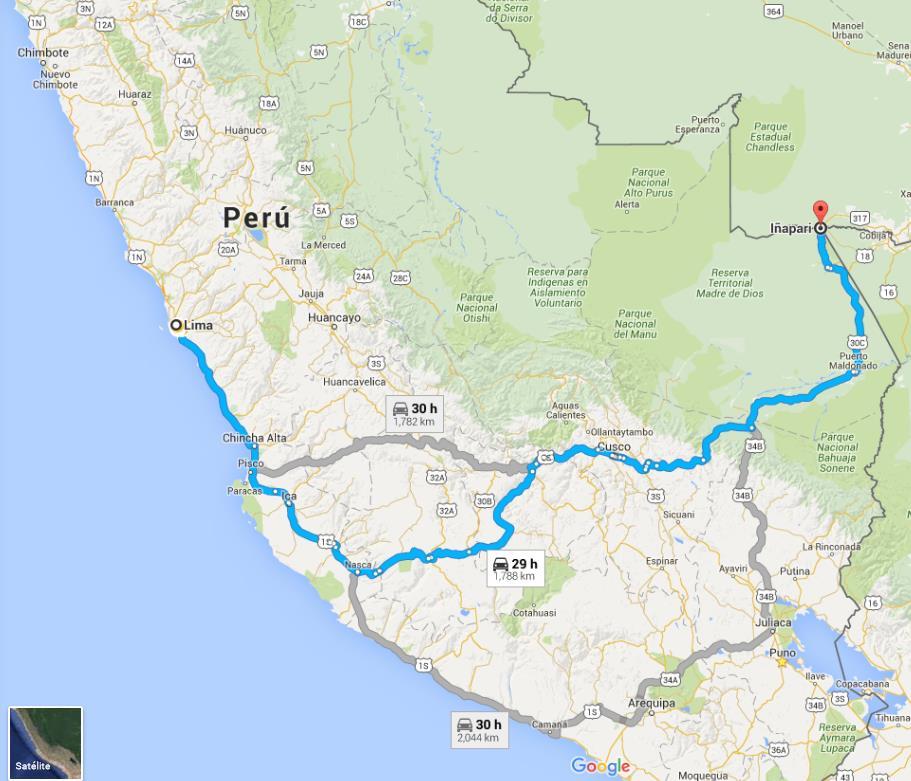 Conexión terrestre Perú - Brasil Lima Nazca 460 Km Nazca Iñapari 1,226 Km Distancia: 1,726 Km Tiempo: 24 Horas 1 Lima-Nazca-Cusco Iñapari 2 1