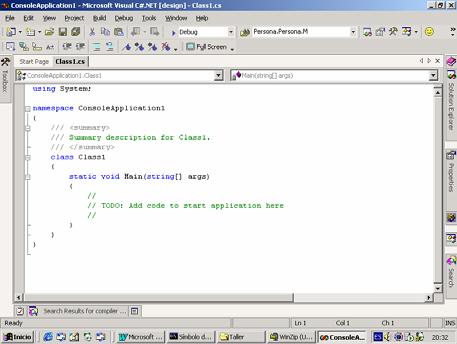 El lenguaje de programación C# Tema 2: Introducción a C# El lenguaje de programación C# Tema 2: Introducción a C# Una vez configuradas todas estas opciones, al pulsar botón OK Visual Studio creará