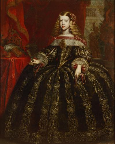 El cuadro del compromiso iba a ser el famoso de Velázquez con el vestido azul, pero a Leopoldo no le gustó y ordenó hacer este otro para que se convirtiera en el Retrato oﬁcial del compromiso.