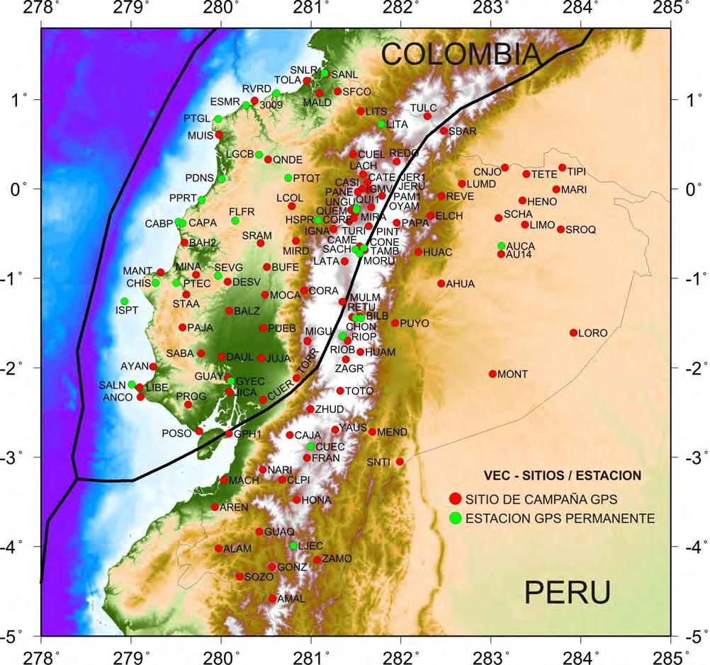 Finalmente, la ubicación de los sitios que conforman el Campo de Velocidad del Ecuador tanto del territorio continental como del Archipiélago de Galápagos, se presenta en las Figuras No.