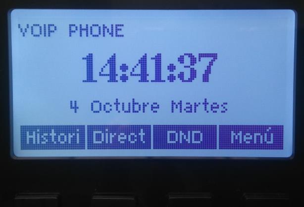 Modos del Teléfono IP Activo Estado normal de la pantalla del teléfono IP: Vista del Modo Activo NO Molestar (DND) Para activar se presiona la opción DND, de la misma forma para