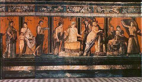 Misterios, Pompeya (construida alrededor del 50 a.c.), representa un ritual de iniciación.