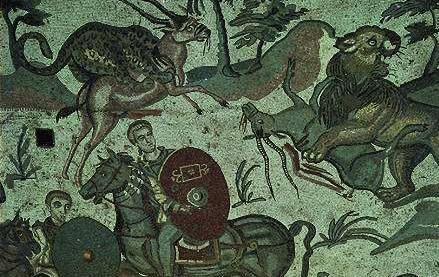 La gran cacería es uno de los numerosos mosaicos que cubren los suelos de las villas romanas Los mosaicos ocupan un total de 651 m2 y representan diversos