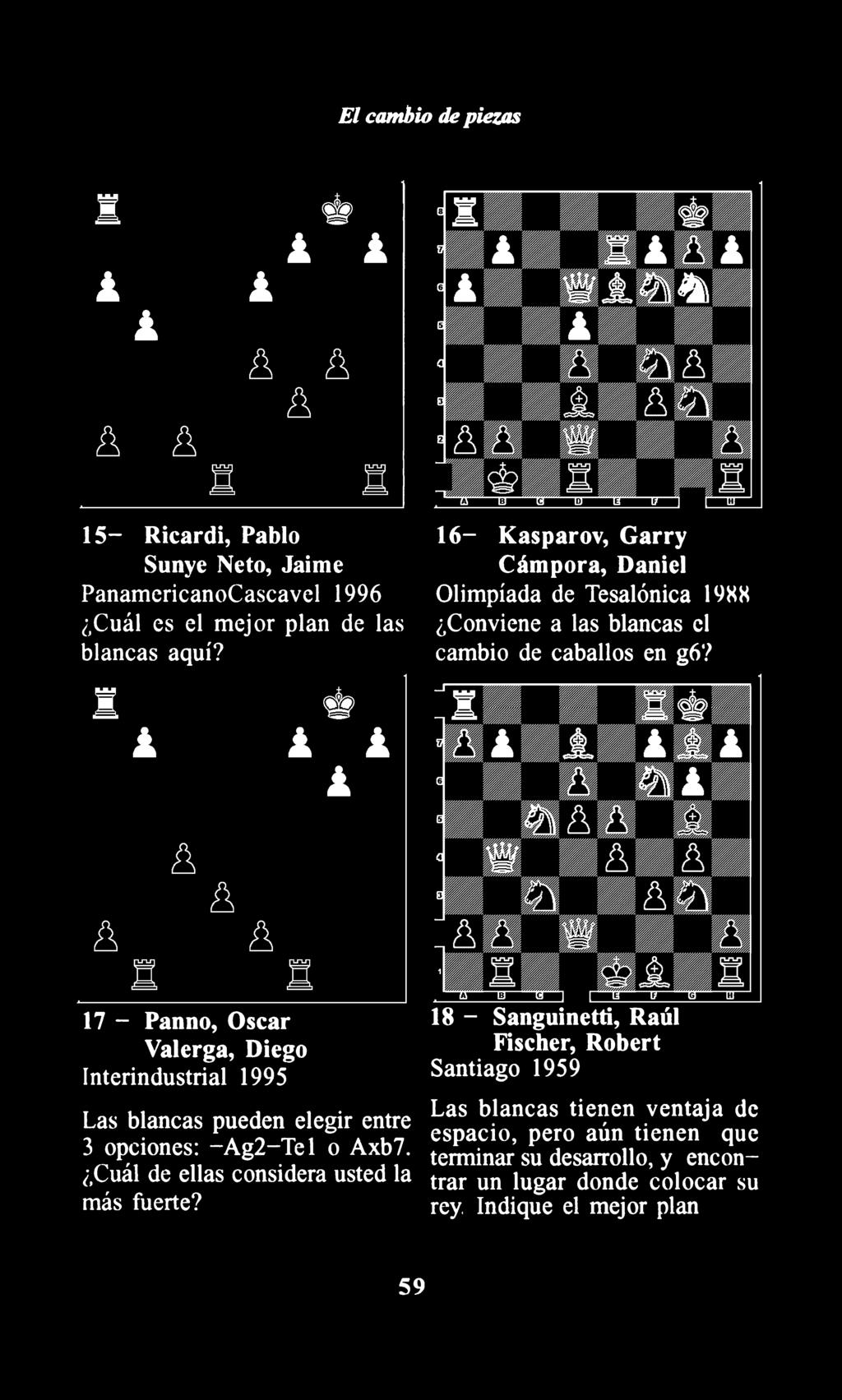 17 - Panno, Osear Valerga, Diego Interindustrial 1995 Las blancas pueden elegir entre 3 opciones: -Ag2-Tel o Axb7.