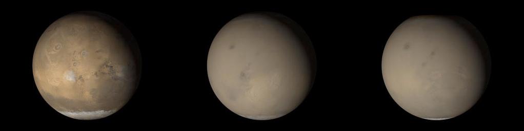 Aunque siempre hay tormentas en Marte, durante la primavera y verano del sur esas tormentas pueden rodear todo el globo.