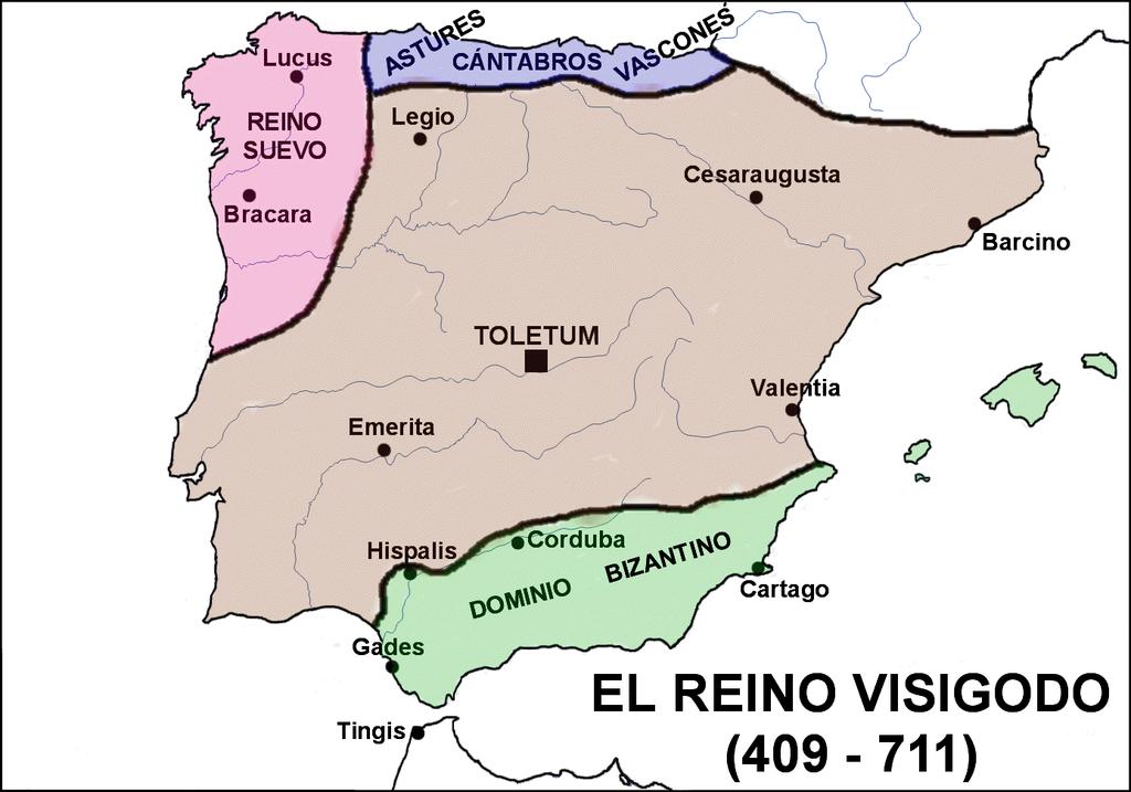 En España en el S. V se instalaron los visigodos, que consolidaron su presencia después de vencer a los suevos en el año 585.