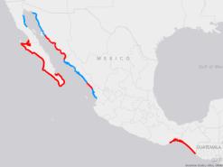 Figura 1 Localización espacial de las regiones que se han definido para el estudio de la pesquería de camarón en el Pacífico mexicano.