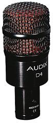 AUDIX D4 Micrófono dinámico de corta construcción para instrumentos de frecuencias graves, con un rango de frecuencias