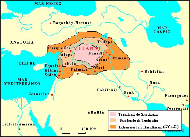 Escritura cuneiforme hurrita Mapa del Imperio hurrita de Mitanni. Se observa la extensión territorial alcanzada por Shatiwaza, Tushratta y Barattarna, tres gobernantes del Imperio de Mitanni. (3.