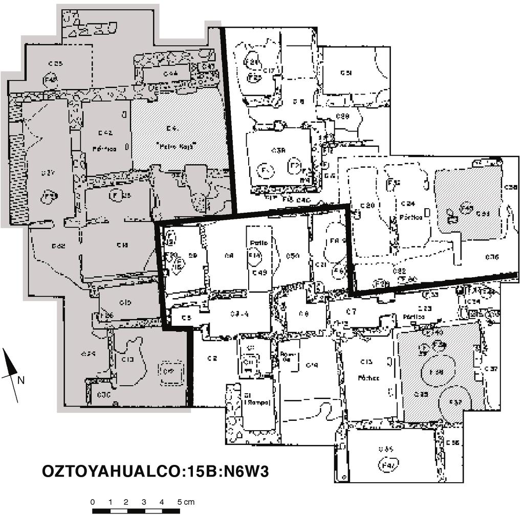 284 Figura 3. El conjunto habitacional de Oztoyahualco 15B:N6W3 excavado por Linda R.
