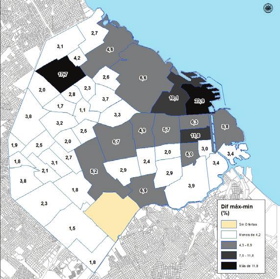 encuentren dentro de cada barrio, donde se puede encontrar zonas de alto valor inmobiliario, junto a otras donde el mismo es significativamente menor.